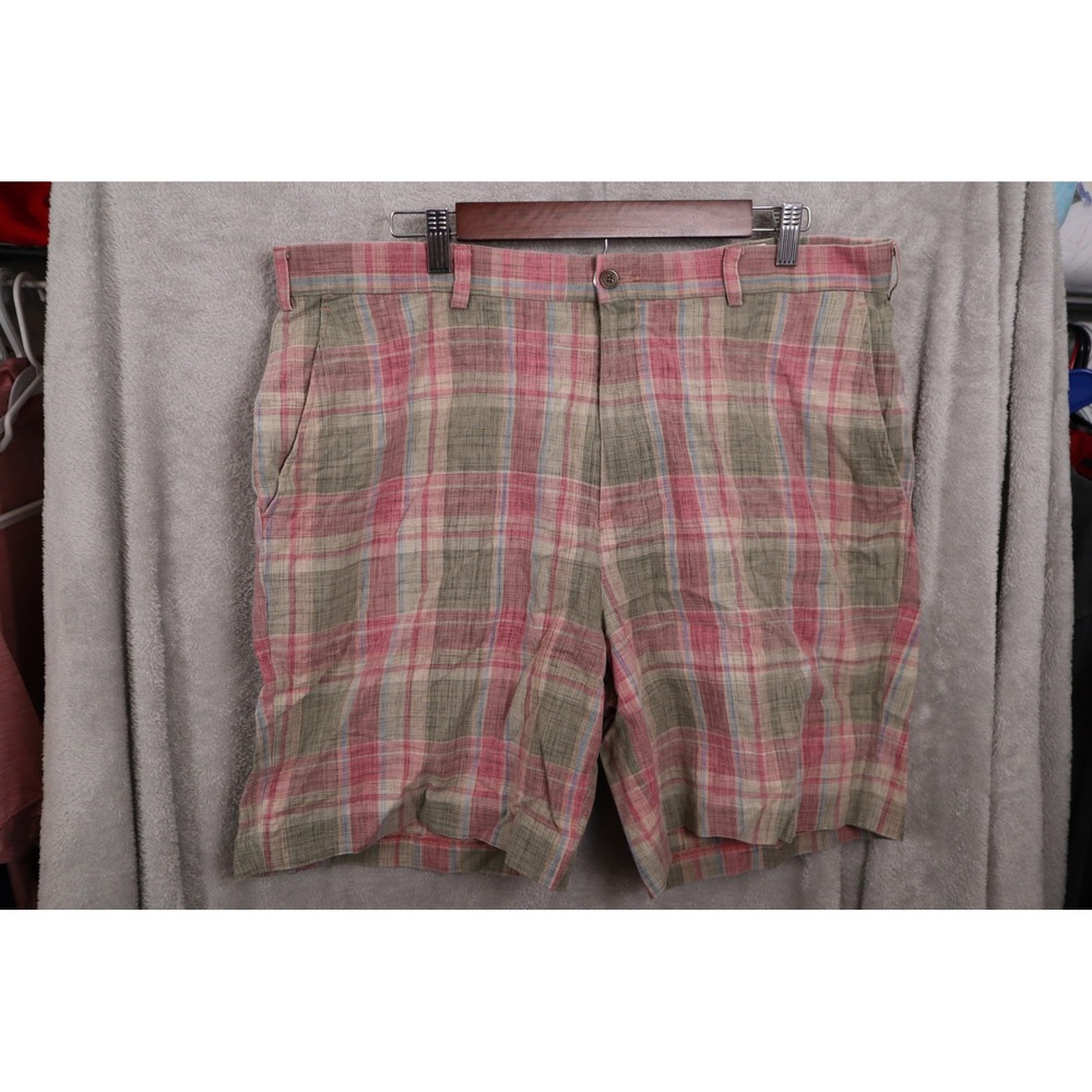 Bobby Jones Players Mens 38 Red Green Plaid Cotton Golf Shorts Flat Front